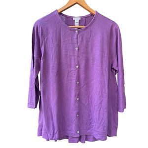 J. Jill Cardigan Sweater NWT Button Front Round Neck 3/4 Sleeves Violet XL Tall